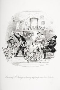 Emoce pana Kenwigse při vyslechnutí rodinných zpráv od Nicholase, ilustrace z „Nicholas Nickleby“ od Charlese Dickense (1812-70) vydaného v roce 1839 (viz také 259138) od Hablot Knight Browne