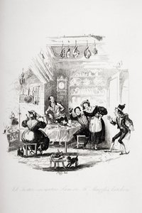 Job Trotter se setkává se Samem v kuchyni pana Muzzlea, ilustrace z „The Pickwick Papers“ od Charlese Dickense (1812-70) vydané v roce 1837 (viz také 259100) od Hablot Knight Browne