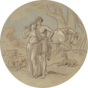 Jeden z osmnácti návrhů pro sérii desek ilustrujících Venuši a Adonise od Hablot Knight Browne