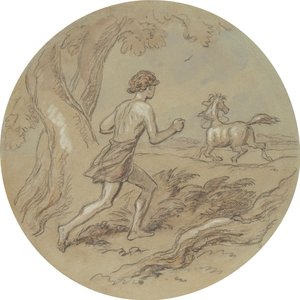 Jeden z osmnácti návrhů pro sérii desek ilustrujících Venuši a Adonise od Hablot Knight Browne