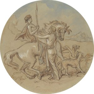 Jeden z osmnácti návrhů pro sérii desek ilustrujících Venuši a Adonise od Hablot Knight Browne