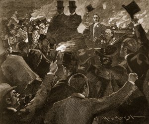 Pan Balfour v Dublinu: průvod s pochodněmi, ilustrace z „Cassell