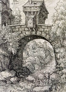 Krajina s mostní bránou a vodou, cca 1550 (lept)