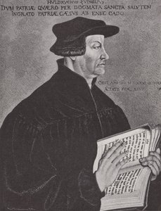 Huldrych Zwingli, vůdce reformace ve Švýcarsku (rytina) od Hans (after) Asper