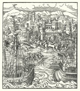 Frederick III, císař Svaté říše římské, přijíždějící do Říma se svou nevěstou, Eleonorou Portugalskou od Hans (after) Burgkmair