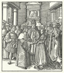 Papež Nicholas V předsedající sňatku císaře Svaté říše římské Fridricha III. a Eleonory Portugalské v Římě od Hans (after) Burgkmair
