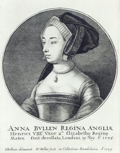 Anne Boleyn, kaivertanut Wenceslaus Hollar od Hans (after) Holbein the Younger