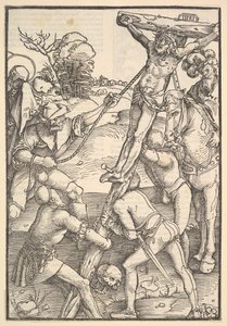 Vztyčení kříže, verso: Vztyčení kříže, od Speculum Passionis Domini ..., 1507. od Hans Baldung