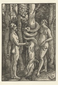 Adam a Eva s hadem Pokušení od Hans Baldung Grien