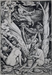 Čarodějnice kouzlí během čarodějnického sabatu od Hans Baldung Grien