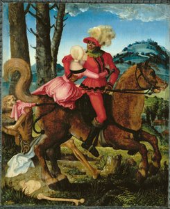Rytíř, panna a smrt (malba na dřevě) od Hans Baldung Grien