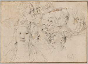 Studie hlav (líc); Studie mužské postavy (rub) od Hans Baldung Grien