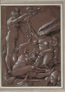 Čarodějnický sabat (po Hansi Baldungovi) par Graf, Urs (asi 1485-1527/28). Pero, štětec, inkoust, bílá barva na papíře, rozměr : 29,5x21,7 od Hans Baldung Grien