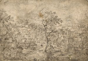 Krajina s Abrahamem a anděly, 1567 od Hans Bol