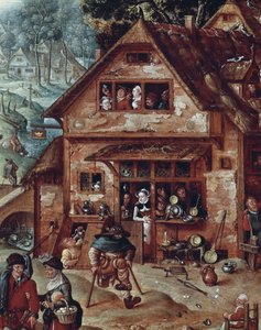 Krčma, detail vesnické scény, obraz Hanse Bola (1534-1593)