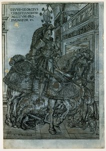 Svatý Jiří na koni, 1508 (chiaroscuro dřevoryt) od Hans Burgkmair