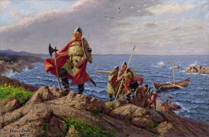 Leif Eriksson objevuje Ameriku (olej na plátně)