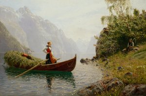 Žena a muž v krajině fjordu