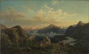 Norská vysočina v Sunrise od Hans Gude