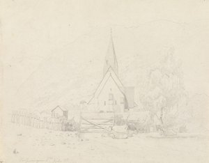 Vossevangen s kostelem Voss od Hans Gude