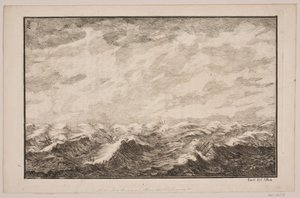 Lodě v rozbouřeném moři. Ilustrace pro Fontenay, "Söe-Evolution"; Kodaň 1743 od Hans Henrich Christian Ulrich
