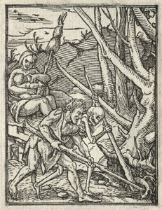 Tanec smrti: Vyhnání z ráje; Adam Cultivating the Ground od Hans Holbein
