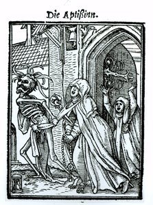 Smrt a opatka, z „Tance smrti“, vyryl Hans Lutzelburger, kolem roku 1538 od Hans Holbein der Jüngere