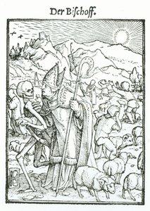 Smrt a biskup, z „Tance smrti“, vyryl Hans Lutzelburger, kolem roku 1538 od Hans Holbein der Jüngere