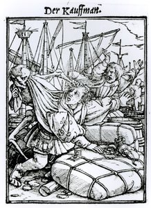 Smrt a obchodník, z „Tance smrti“, vyryl Hans Lutzelburger, kolem roku 1538 od Hans Holbein der Jüngere