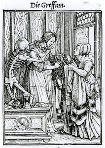 Smrt a milenka, z "Tance smrti", rytina Hanse Lutzelburgera, kolem roku 1538 od Hans Holbein der Jüngere
