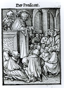 Smrt a kazatel, z „Tance smrti“, vyryl Hans Lutzelburger, kolem roku 1538 od Hans Holbein der Jüngere