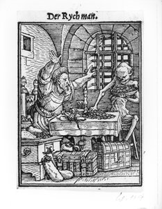 Smrt a boháč, z knihy "Tanec smrti", rytina Hanse Lutzelburgera, kolem roku 1538 od Hans Holbein der Jüngere