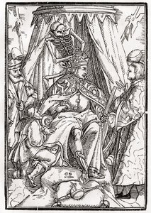 Smrt přichází pro císaře, vyryl Georg Scharffenberg, z „Der Todten Tanz“, vydaného v Basileji, 1843 od Hans Holbein der Jüngere