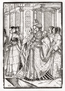 Smrt přichází pro císařovnu, vyryl Georg Scharffenberg, z „Der Todten Tanz“, vydané Basilej, 1843 (litho) od Hans Holbein der Jüngere