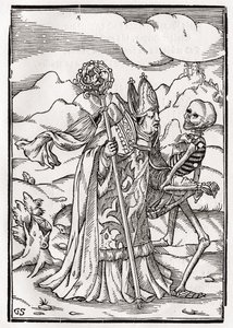 Smrt přichází k biskupovi, vyryl Georg Scharffenberg, z „Der Todten Tanz“, vydaného v Basileji, 1843 od Hans Holbein der Jüngere