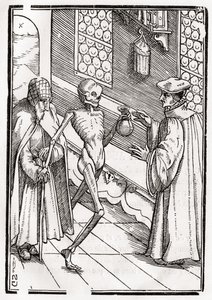 Smrt přichází k doktorovi, vyryl Georg Scharffenberg, z „Der Todten Tanz“, vydaného v Basileji, 1843 od Hans Holbein der Jüngere