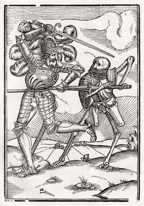 Smrt přichází k rytíři nebo hraběti, z „Der Todten Tanz“, vydaného v Basileji, 1843 od Hans Holbein der Jüngere