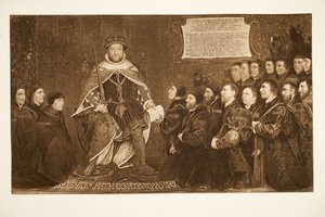 Jindřich VIII. udělení zakládací listiny holičům-chirurgům, c.1543, pub. 1902 (kolotyp) od Hans Holbein der Jüngere