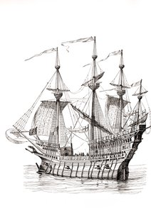 Man-of-War, která přenesla krále Jindřicha VIII. na pole zlatého plátna, kolem roku 1880 od Hans Holbein der Jüngere