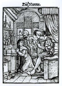 Jeptiška, z „Tance smrti“, vyryla Hans Lutzelburger, kolem roku 1538 od Hans Holbein der Jüngere