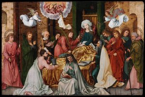 Dormition de la Vierge Marie - Usnutí Panny Marie - Holbein, Hans, starší (1465-1524) - 1492 - Olej na dřevě - 150x 228,5 - Muzeum Szepmuveszeti, Budapešť