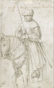 Císař Maxmilián I. v cestovním oblečení na koni od Hans Holbein the Elder