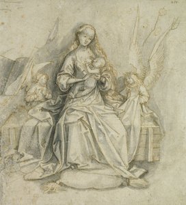 Madonna a dítě (pero a hnědý inkoust s tužkou na papíře)