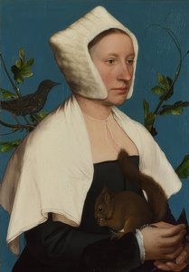 Dáma s veverkou a hvězdou (Anne Lovell?). Kolem 1526-28 od Hans Holbein der Jüngere