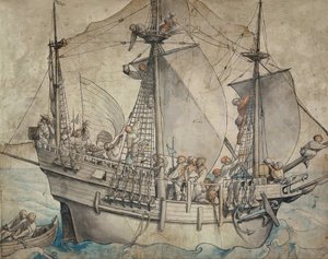 Loď s veselými námořníky, Lansquenety a Sutleress od Hans Holbein der Jüngere