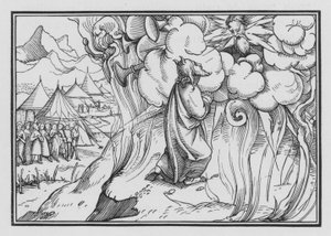 Strašidelná Boží přítomnost na hoře, Exodus XIX, 18 od Hans Holbein der Jüngere