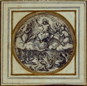 The Last Judgment – Design pro přívěsek nebo odznak klobouku, c.1532-43 (pero a inkoust na papíře) od Hans Holbein der Jüngere