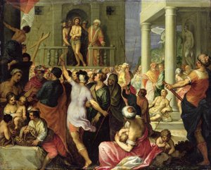 Ecce Homo. Pilát ukazuje davu bičovaného Ježíše, (olej na mědi)