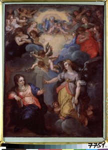 Zvěstování. Obraz Hanse Rottenhammera Groina (1564-1625). Olej na mědi, 37 x 21 cm. Německé umění, manýrismus. Státní muzeum zahraničního umění Lotyšské republiky, Riga (Lotyšsko).