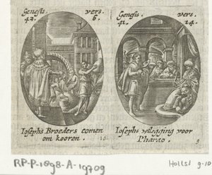 Joseph prodává obilí svým bratrům / Joseph vykládá faraonův sen Scény ze života Josepha (název série) od Hans Janssen